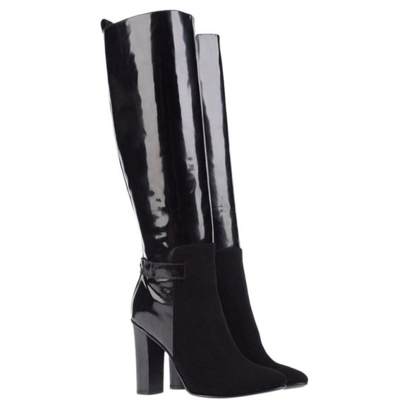 NEW Diesel Black Gold Patent Leather Suede Boot